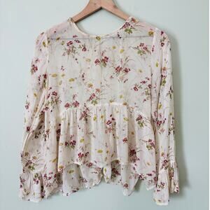 Zara Sheer Peplum Floral Blouse Shirt, Medium Romantic Cottagecore